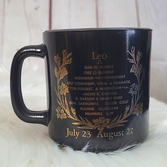 Vintage USA Made Black & Gold Leo Sign Astrology Astrological Glass Mug Cup ♌️ - Picture 6 of 16